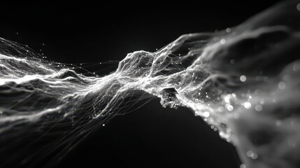 Ethereal Flow of Light and Particles in Abstract Black Background