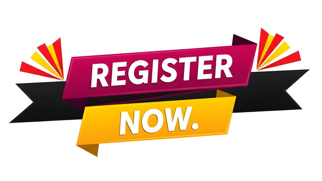Register now button isolated on transparent background