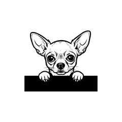 Small Chihuahua Dog Peeking Over Black Border Line Art Illustration