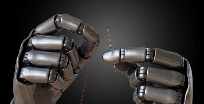 Robotic hands threading a needle