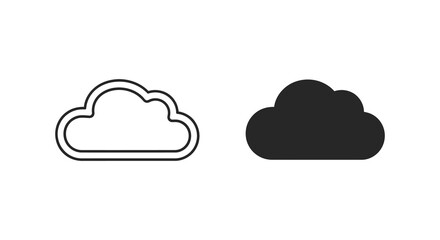 A minimalist depiction showcases two cloud icons one outlined in black and the other solid black side by side