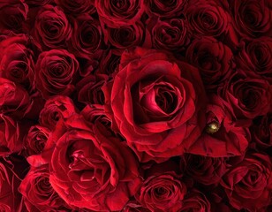 Fototapeta premium Vibrant Red Roses Filling a Beautiful Floral Background Display