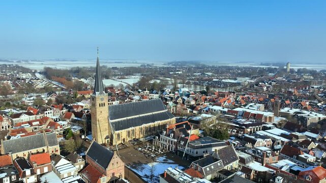 Historic European city with prominent church
