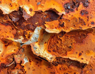 Close-Up View of Exposed Rusty Metal Surface with Flaking Paint