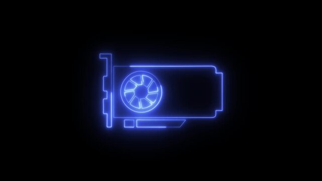 Abstract Blue Neon Glowing GPU Graphics Card Icon Animation Video for Gaming and Computer Hardware
