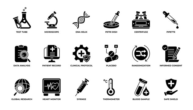 Clinical Study and Medical Research Icon Set pack vector illustration