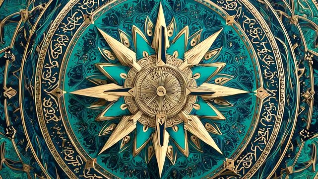 Ornate Golden Star Pattern on Blue Background.