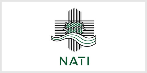 Fototapeta premium NATI Logo with Stylized Green Thistle Wavy Lines and Vertical Bars