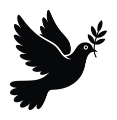 Obraz premium Vector silhouette of a dove carrying an olive branch in flight