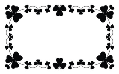 Black vector illustration of an ornate shamrock frame on white background for st patrick's day decoration or design element