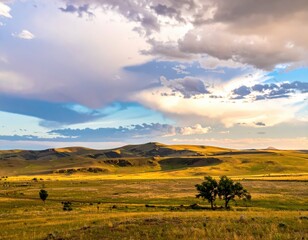Obraz premium Expansive Prairie Landscape with Colorful Sky at Dusk