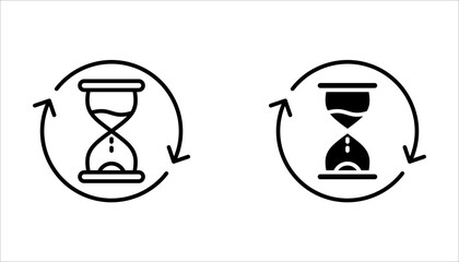 anti-aging hourglass line icon set, simple standby waiting slow down flat design vector illustration on white background.