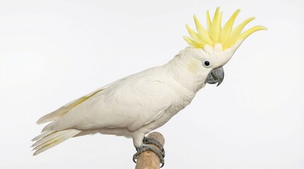 Sulphur-crested Cockatoo Bird Standing Isolated on White Background Represents Exotic Wildlife, Tropical Parrot, and Pet Animal