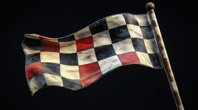 Checkered Racing Flag on a Black Background &ndash; Iconic Symbol of Motorsport Finish Line