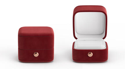Open and Closed Empty Jewelry Ring Box for Presentation - Jewelry Box for Jewelry Ring. 3d illustration