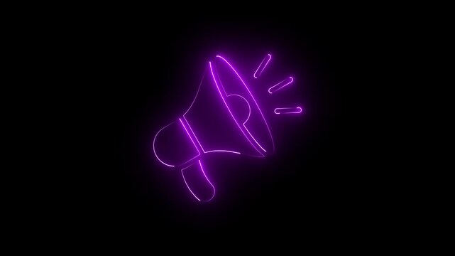 Digital Violet Glowing Neon Megaphone Symbol for Social Media Announcements Advertising and Business Marketing