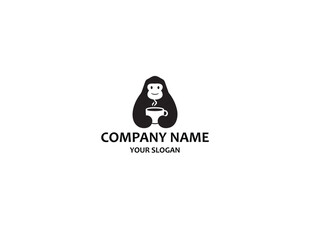 Monkey hold mug coffee drink logo vector icon illustration