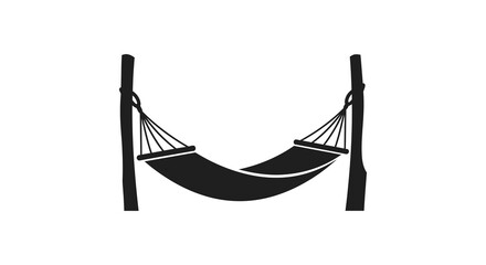 A simple black and white illustration depicts a black hammock suspended between two dark posts or stands © nhpvect02