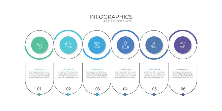 Business infographic template. 6 Step timeline journey. Process diagram, 6 options on white background, Infograph elements vector illustration.