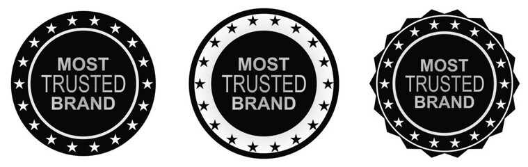 Set of three trust certification badges with crown symbol and most trusted brand text © Ahmad