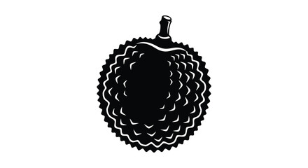 Fototapeta premium A stark black and white illustration depicts a durian fruit showcasing its distinctive spiky exterior and stem high quality professional