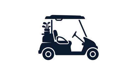 A dark blue silhouette depicts a golf cart with clubs showcasing its simple iconic design high quality professional