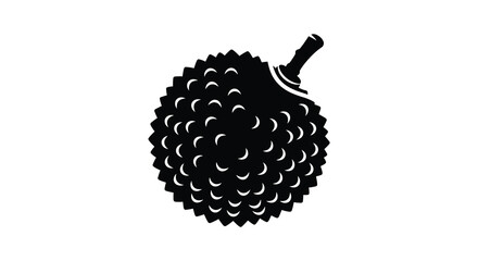 A striking black and white illustration depicts a durian fruit showcasing its distinctive spiky exterior and stem © nhpvect02