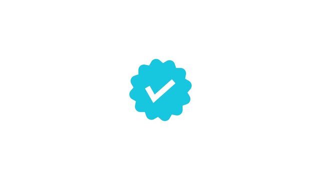 Blue check mark verification badge animation isolated on white background. Approval, success, confirmation, and validated status concept motion graphic for web and mobile interfaces. 