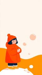 Fototapeta premium Toddler Playing with Bubbles, Bright Warm Palette, Simple Shapes, Clean Aesthetic, Vector Illustration, Playful Design