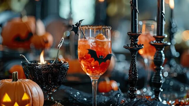 Halloween cocktail on the table. Selective focus