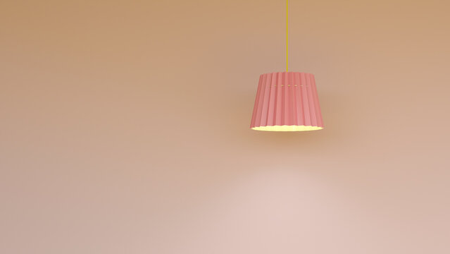 Pink pendant lamp hanging in minimalist home interior
