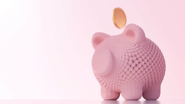 3d piggy bank with coin symbolizes saving and financial stability