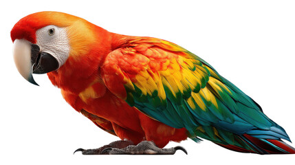 Fototapeta premium Vibrant Parrot Portrait: A close-up shot captures the vivid hues and striking features of a magnificent parrot, its colorful plumage and intelligent gaze drawing the eye.