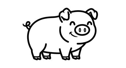 Obraz premium Smiling Cartoon Pig Illustration on White.