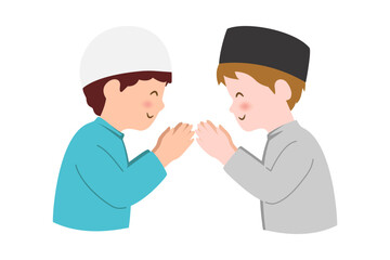 Illustration of little Muslim Boy giving the forgiveness, Eid Al-Fitr illustration