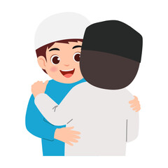 Illustration of little Muslim Boys Hugging, Eid Al-Fitr illustration