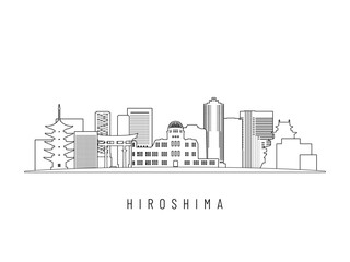 Fototapeta premium Detailed Hiroshima skyline vector illustration. Hiroshima buildings in line art style, perfect for modern designs.