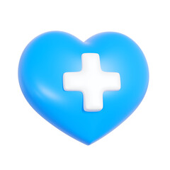 Obraz premium A 3D blue heart featuring a white medical cross, symbolizing healthcare, support, wellness, safety, and medical assistance in a clean, modern style