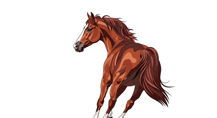 Obraz premium Brown Horse Galloping Across a White Background with a Flowing Mane and Tail