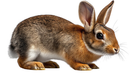 Obraz premium Adorable Cottontail Rabbit: A charming cottontail rabbit, featuring its signature fluffy white tail, sits poised and alert, a delightful creature of the woodland realm.