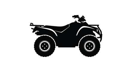 A stark black silhouette depicts a four wheeled all terrain vehicle or atv in a side profile view high quality © nhpvect02