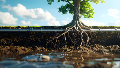 Obraz premium Tree Roots Absorbing Water Underground in Natural Environment