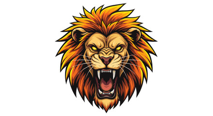 Obraz premium Roaring Lion Head Pixel Art with Orange Mane on White Background