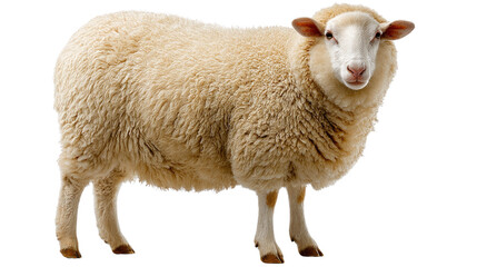 Fototapeta premium The Wooly Sheep Portrait: A charming sheep stands facing the camera, its woolly coat a testament to nature's artistry and the animal's gentle, domestic nature.
