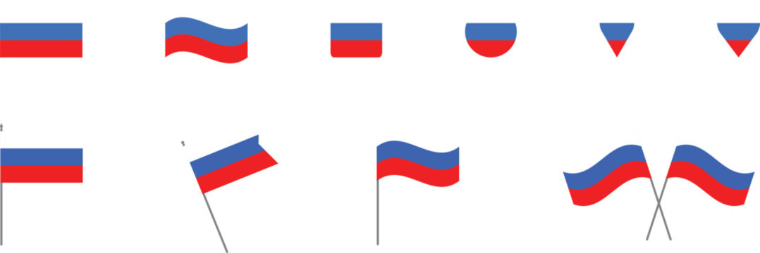 Russian National Flag Symbols Pack Flat and Wavy Style Illustration Set.