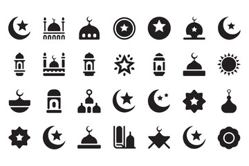 Islamic symbols collection crescent moon mosque star lantern abstract shapes religious icons