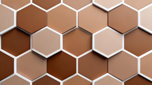 Hexagonal tile pattern in various shades of brown with white grout lines