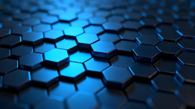 Abstract blue hexagonal pattern with glowing center, resembling a futuristic surface or molecular structure
