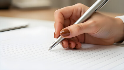 Business Planning Concept with Woman Writing Notes on Notebook in Office Workspace