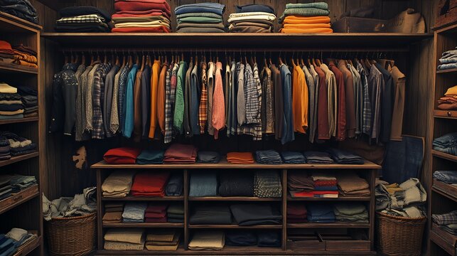 Second-Hand Clothing and Used Wardrobe Concept &ndash; Circular Fashion, Sustainable Shopping, and Eco-Friendly Clothing Recycling in a Zero-Waste Retail Top View